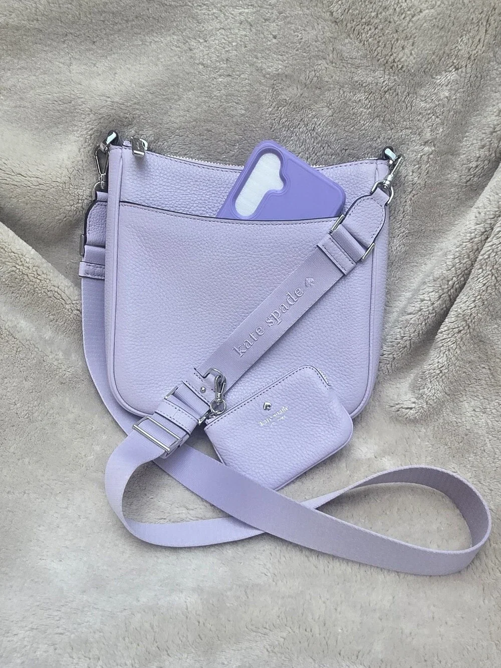 *NOT FOR SALE* NWOT Kate Spade ♤ Frozen Lilac Leather Crossbody & Pouch ♤♤♤ - Picture 2 of 11